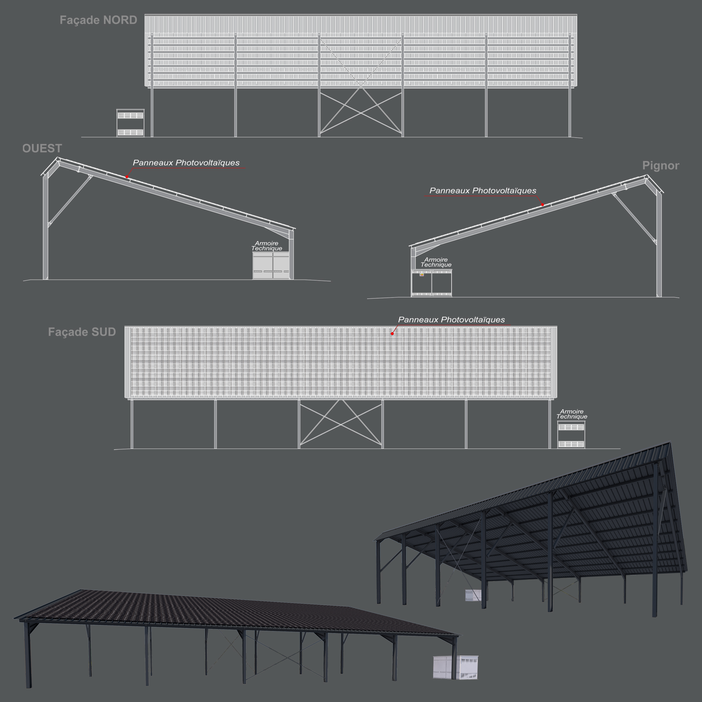 Plans Permis de Construire, Structure Métal pour Photovoltaïque, bâtiment agricole, collectivité